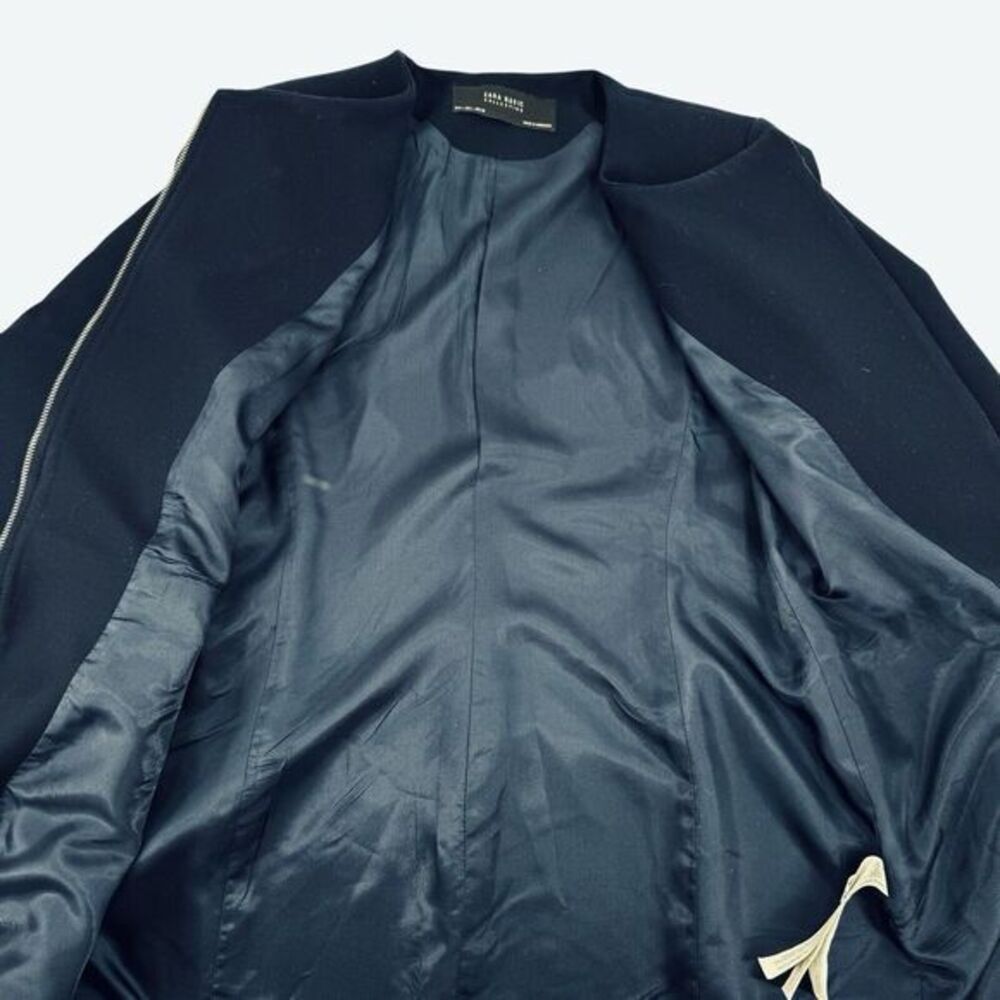 Zara Basic Navy Asymmetrical Zipper Front Tailored Jacket‎ Women's Size Large - Picture 7 of 8
